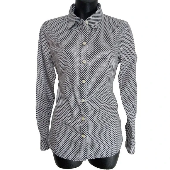 Banana Republic Women's Non Iron Shirt Business Collared Long Sleeve Geomatric 6 - Picture 2 of 9